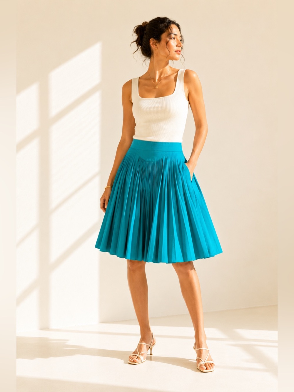 By Malene Birger Sculptural Pleated Cotton Side Pockets Midi Skirt Sz US 4